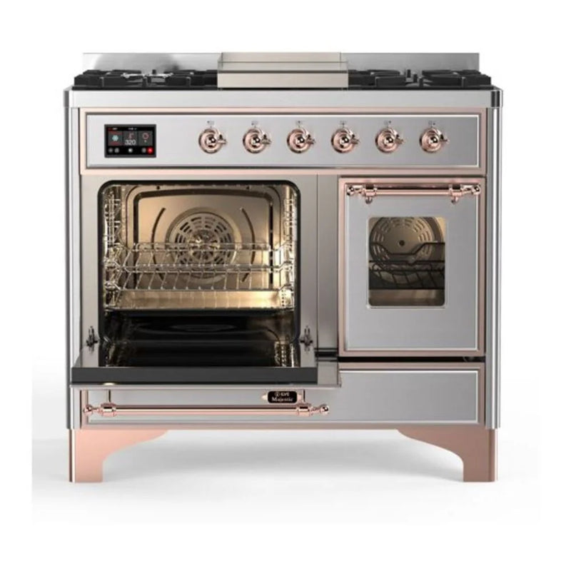 ILVE Majestic II 40" Dual Fuel Freestanding Range in Stainless Steel with Copper Trim, UMD10FDNS3SSP