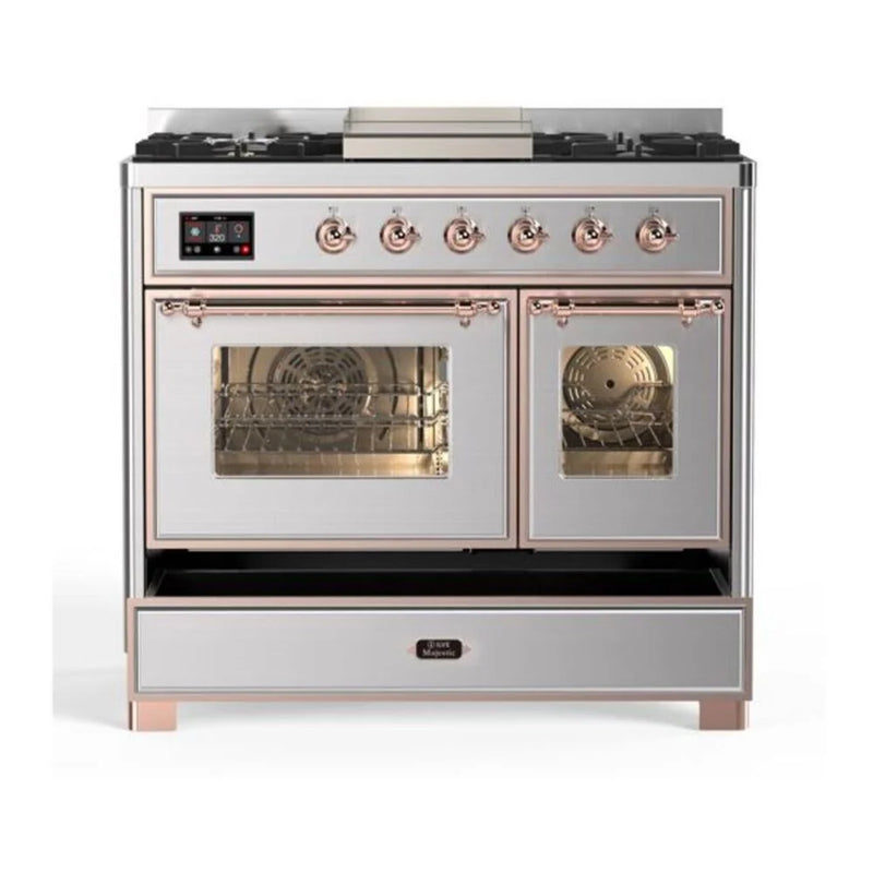ILVE Majestic II 40" Dual Fuel Freestanding Range in Stainless Steel with Copper Trim, UMD10FDNS3SSP