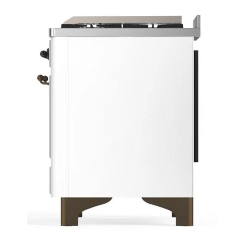 ILVE Majestic II 40" Dual Fuel Freestanding Range in White with Burnished Trim, UMD10FDNS3WHBLP