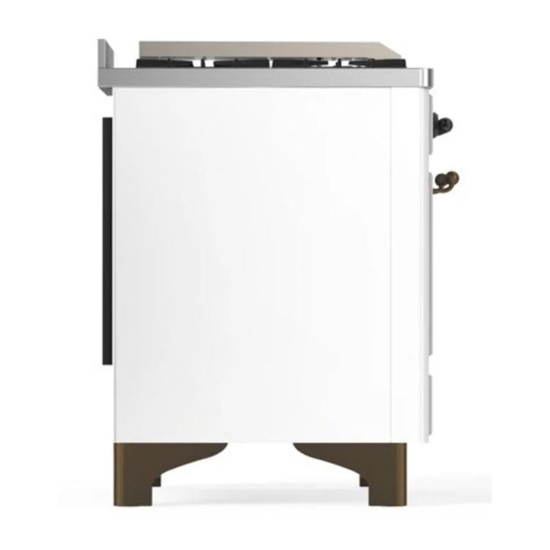 ILVE Majestic II 40" Dual Fuel Freestanding Range in White with Burnished Trim, UMD10FDNS3WHBLP