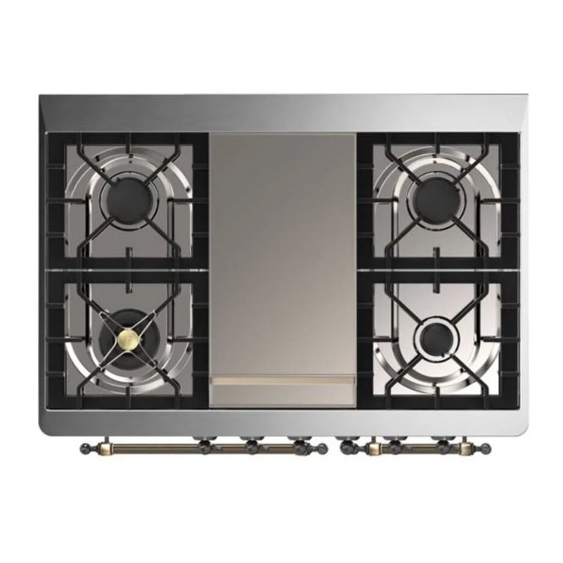 ILVE Majestic II 40" Dual Fuel Freestanding Range in White with Burnished Trim, UMD10FDNS3WHBLP