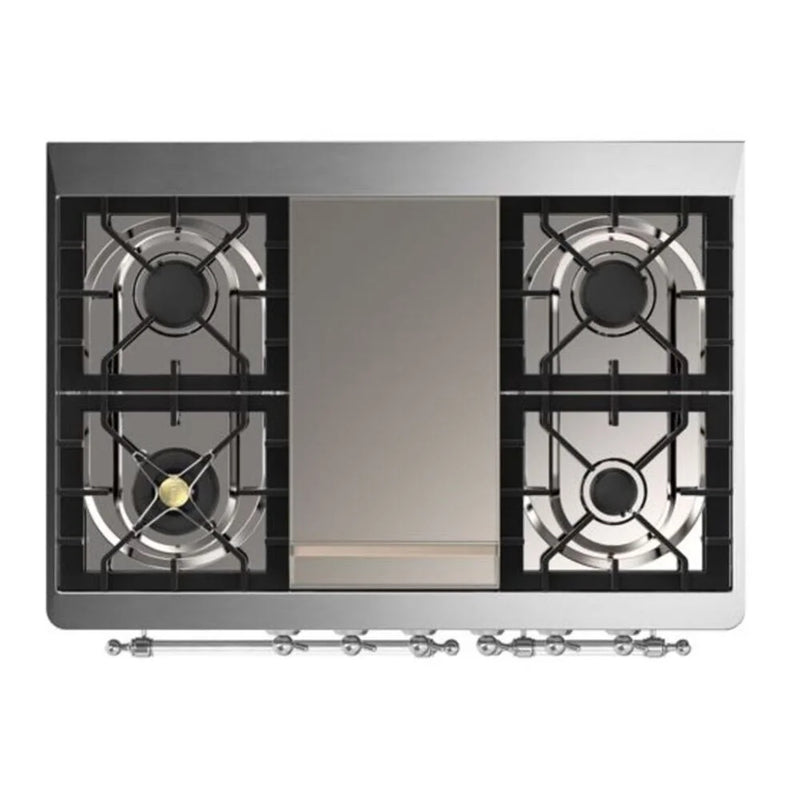 ILVE Majestic II 40" Dual Fuel Freestanding Range in White with Chrome Trim, UMD10FDNS3WHCLP