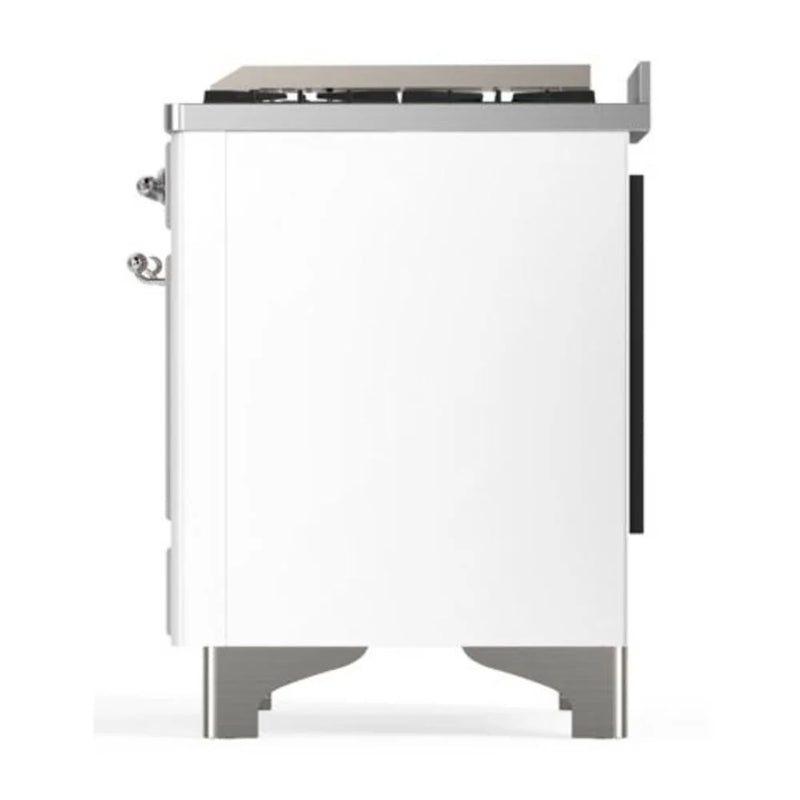 ILVE Majestic II 40" Dual Fuel Freestanding Range in White with Chrome Trim, UMD10FDNS3WHC