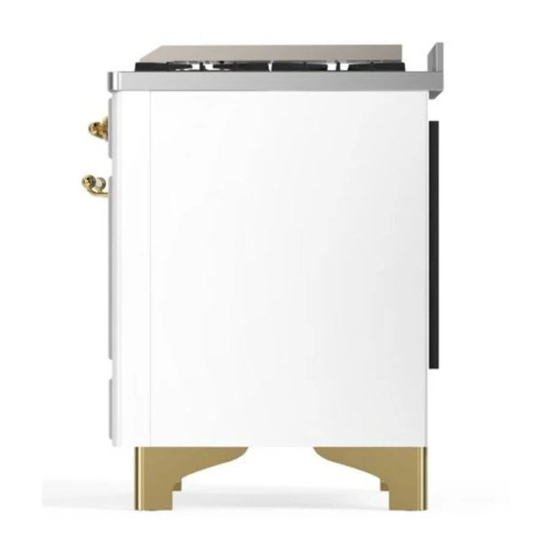 ILVE Majestic II 40" Dual Fuel Freestanding Range in White with Brass Trim, UMD10FDNS3WHGLP