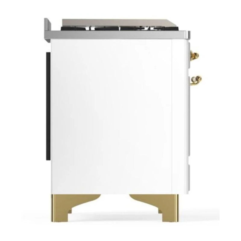 ILVE Majestic II 40" Dual Fuel Freestanding Range in White with Brass Trim, UMD10FDNS3WHGLP