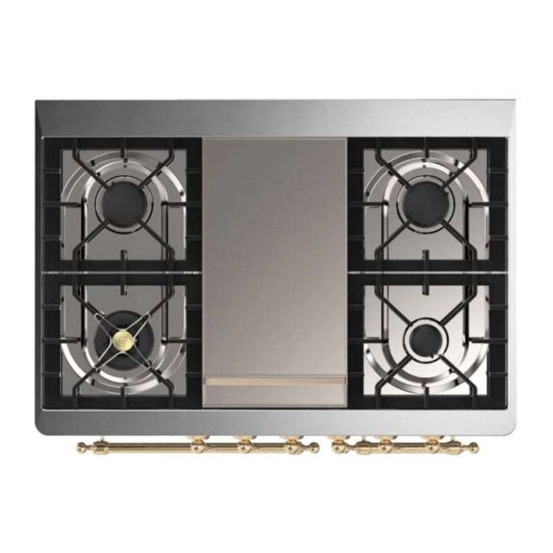 ILVE Majestic II 40" Dual Fuel Freestanding Range in White with Brass Trim, UMD10FDNS3WHG