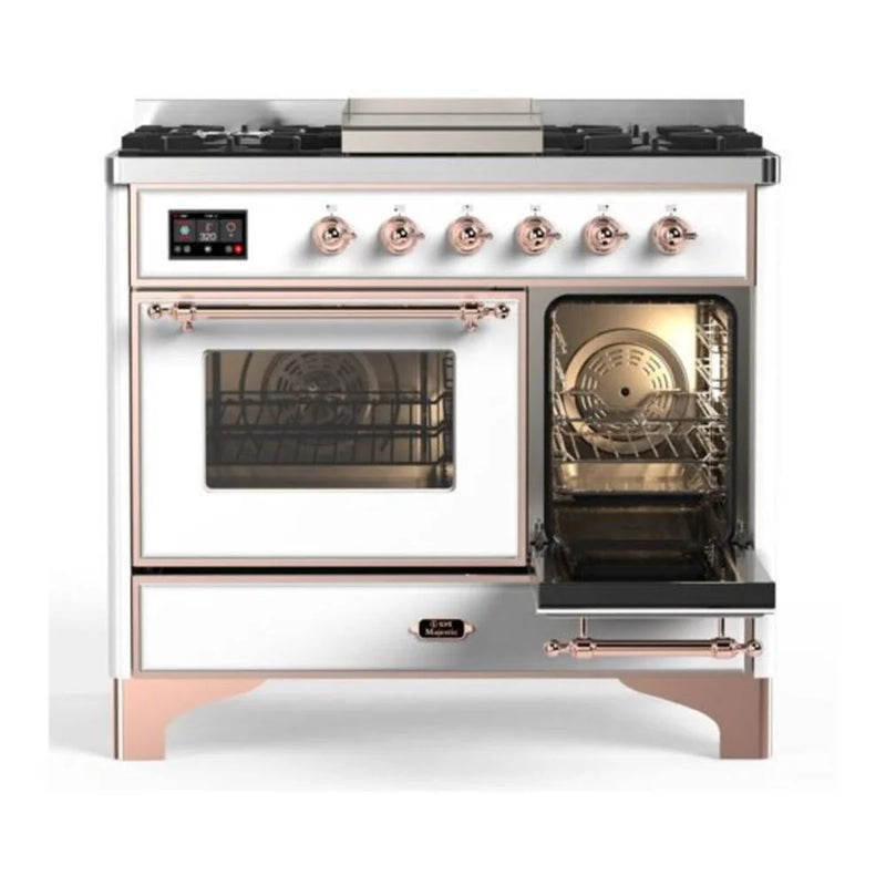 ILVE Majestic II 40" Dual Fuel Freestanding Range in White with Copper Trim, UMD10FDNS3WHPLP