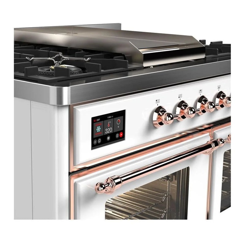 ILVE Majestic II 40" Dual Fuel Freestanding Range in White with Copper Trim, UMD10FDNS3WHP