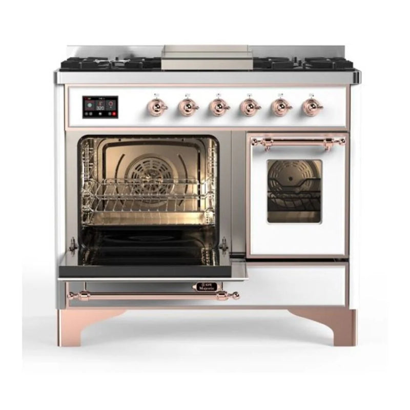 ILVE Majestic II 40" Dual Fuel Freestanding Range in White with Copper Trim, UMD10FDNS3WHP