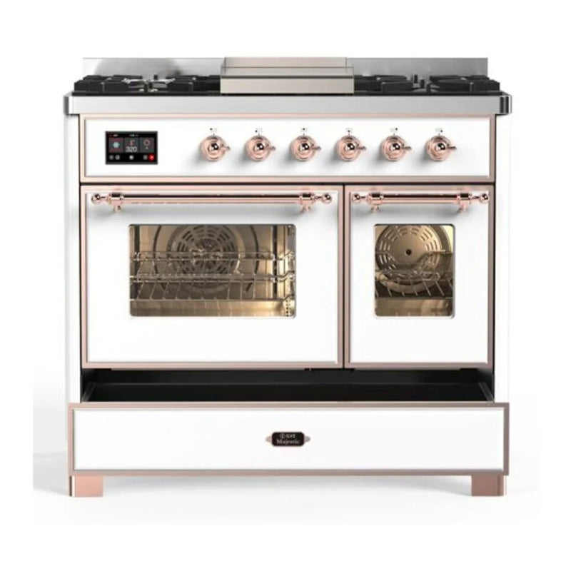 ILVE Majestic II 40" Dual Fuel Freestanding Range in White with Copper Trim, UMD10FDNS3WHP