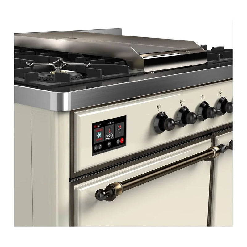 ILVE Majestic II 40" Dual Fuel Freestanding Range in Antique White with Burnished Trim, UMD10FDQNS3AWBLP