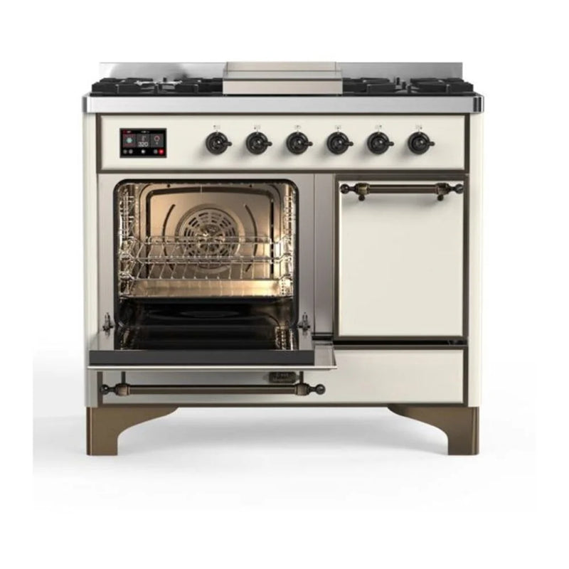 ILVE Majestic II 40" Dual Fuel Freestanding Range in Antique White with Burnished Trim, UMD10FDQNS3AWBLP
