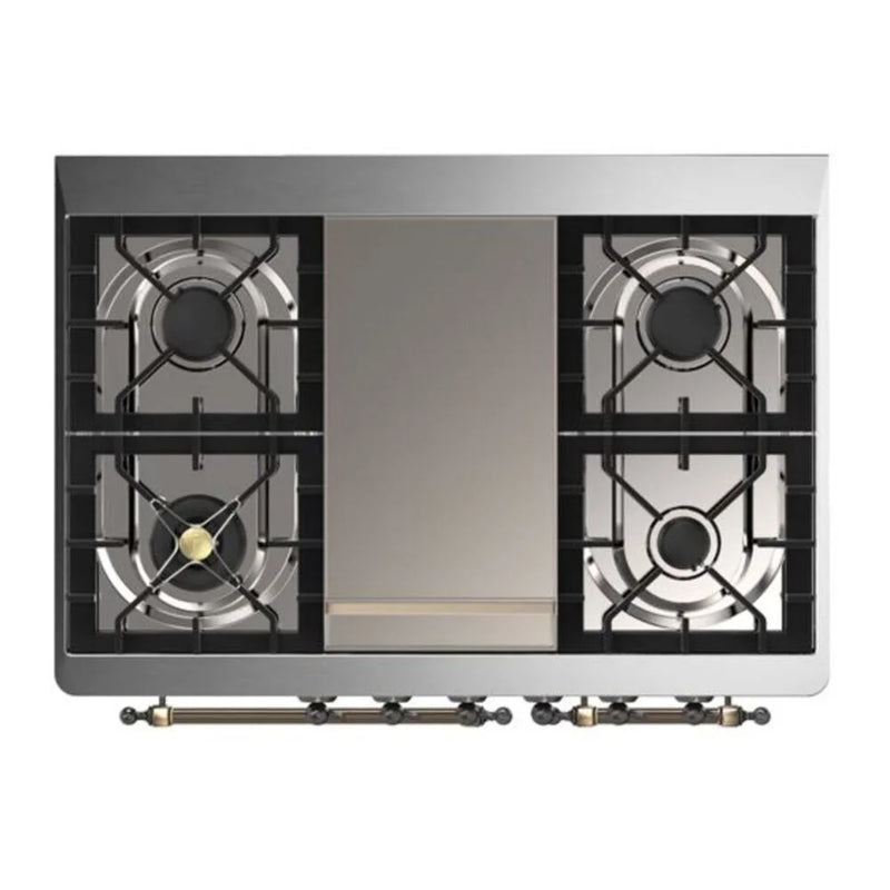 ILVE Majestic II 40" Dual Fuel Freestanding Range in Antique White with Burnished Trim, UMD10FDQNS3AWBLP