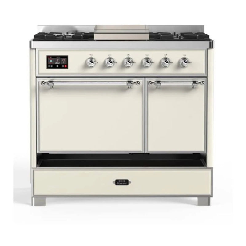 ILVE Majestic II 40" Dual Fuel Freestanding Range in Antique White with Chrome Trim, UMD10FDQNS3AWCLP