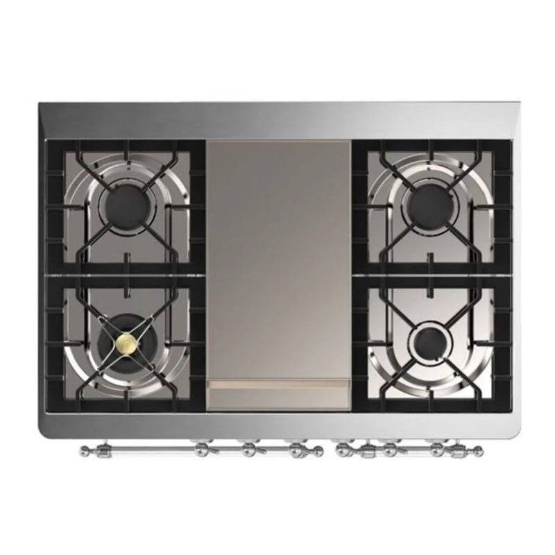 ILVE Majestic II 40" Dual Fuel Freestanding Range in Antique White with Chrome Trim, UMD10FDQNS3AWC