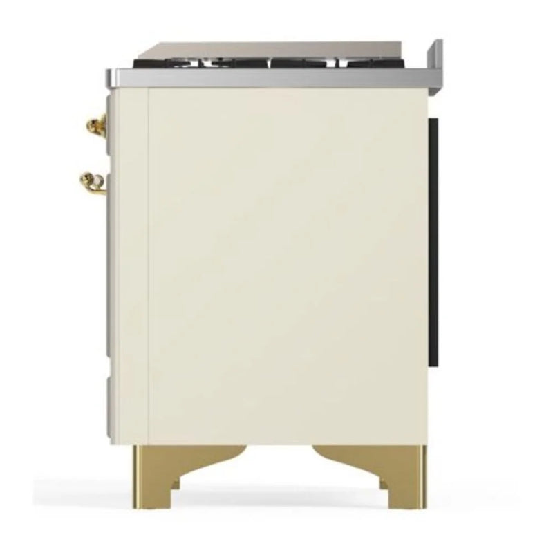 ILVE Majestic II 40" Dual Fuel Freestanding Range in Antique White with Brass Trim, UMD10FDQNS3AWGLP