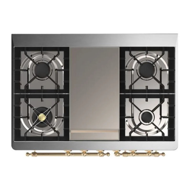 ILVE Majestic II 40" Dual Fuel Freestanding Range in Antique White with Brass Trim, UMD10FDQNS3AWGLP