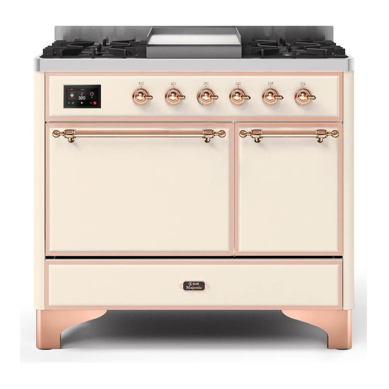 ILVE Majestic II 40" Dual Fuel Freestanding Range in Antique White with Copper Trim, UMD10FDQNS3AWPLP