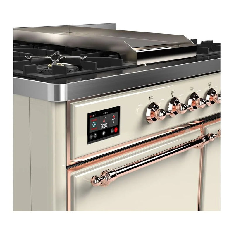 ILVE Majestic II 40" Dual Fuel Freestanding Range in Antique White with Copper Trim, UMD10FDQNS3AWPLP
