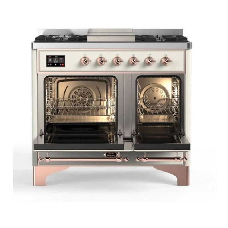 ILVE Majestic II 40" Dual Fuel Freestanding Range in Antique White with Copper Trim, UMD10FDQNS3AWPLP