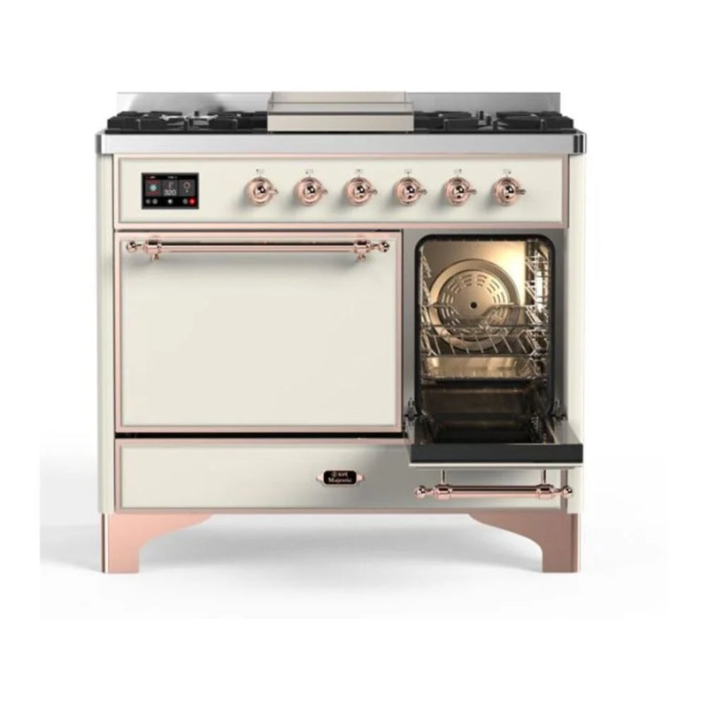 ILVE Majestic II 40" Dual Fuel Freestanding Range in Antique White with Copper Trim, UMD10FDQNS3AWPLP