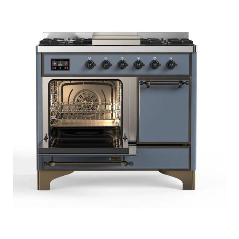 ILVE Majestic II 40" Dual Fuel Freestanding Range in Blue Grey with Burnished Trim, UMD10FDQNS3BGBLP