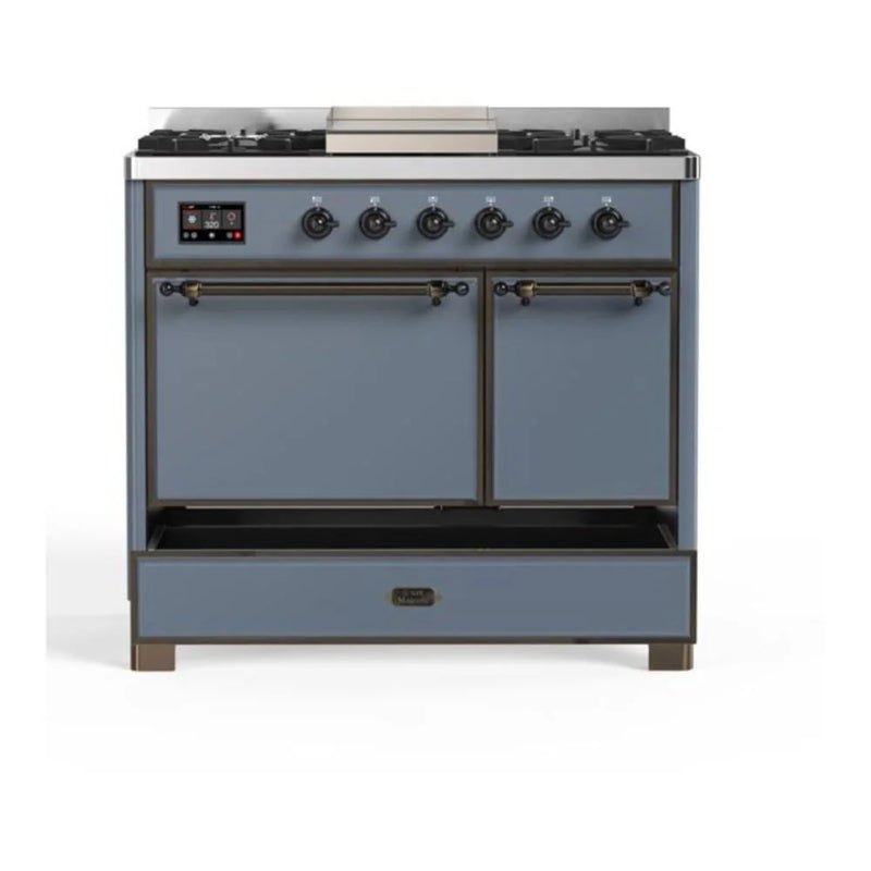 ILVE Majestic II 40" Dual Fuel Freestanding Range in Blue Grey with Burnished Trim, UMD10FDQNS3BGBLP