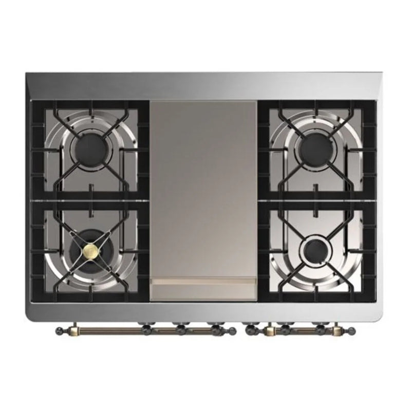 ILVE Majestic II 40" Dual Fuel Freestanding Range in Blue Grey with Burnished Trim, UMD10FDQNS3BGBLP