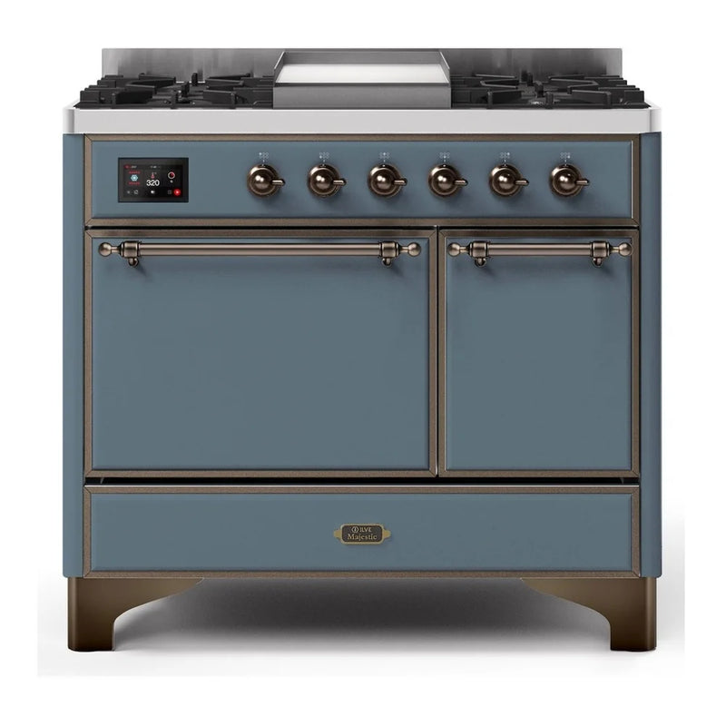 ILVE Majestic II 40" Dual Fuel Freestanding Range in Blue Grey with Burnished Trim, UMD10FDQNS3BGB