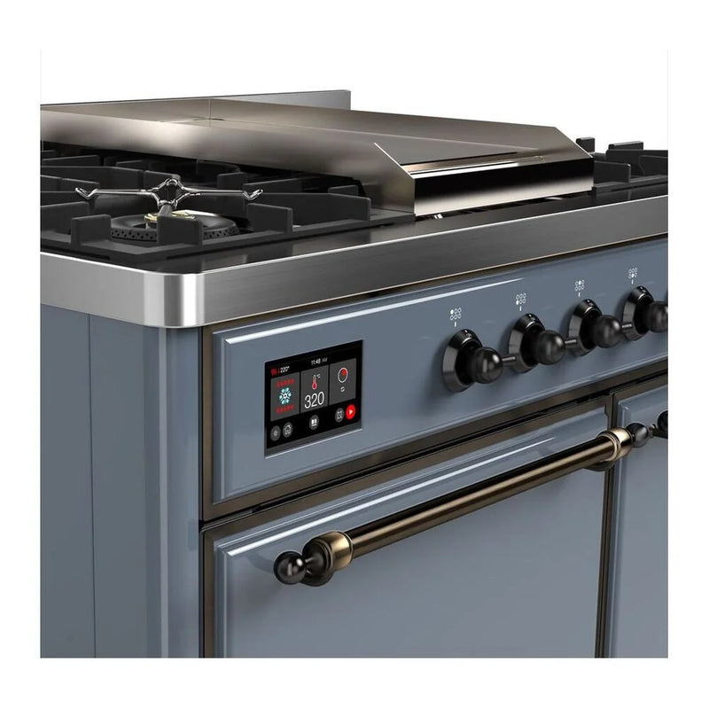 ILVE Majestic II 40" Dual Fuel Freestanding Range in Blue Grey with Burnished Trim, UMD10FDQNS3BGB