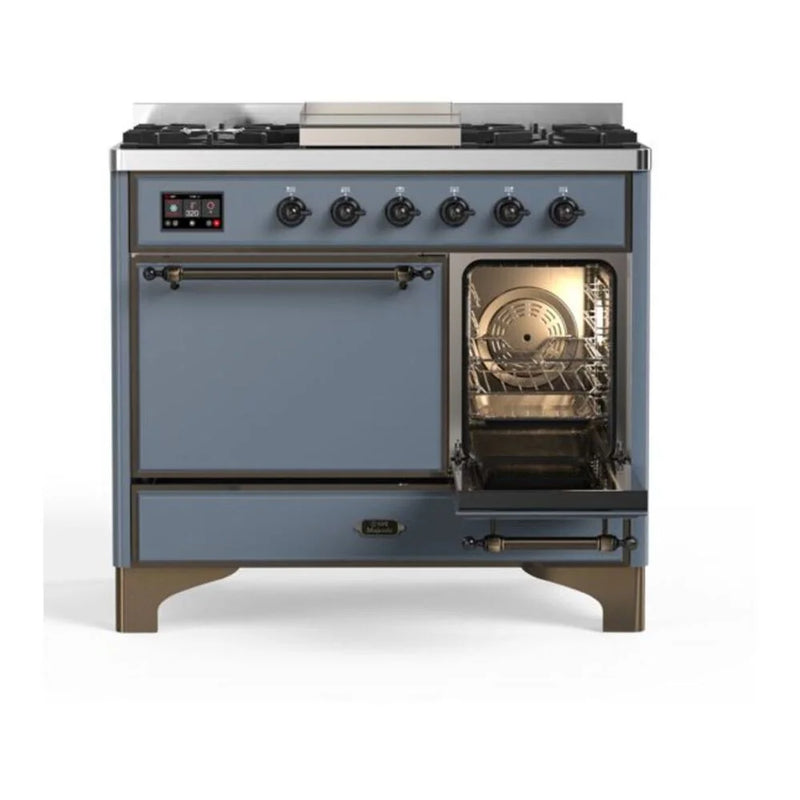 ILVE Majestic II 40" Dual Fuel Freestanding Range in Blue Grey with Burnished Trim, UMD10FDQNS3BGB