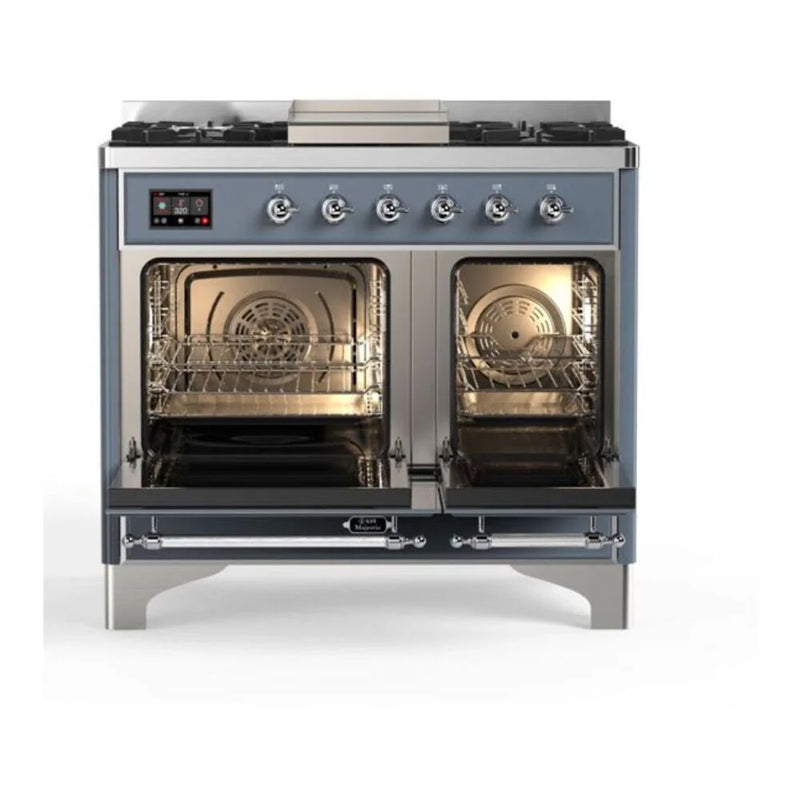 ILVE Majestic II 40" Dual Fuel Freestanding Range in Blue Grey with Chrome Trim, UMD10FDQNS3BGCLP