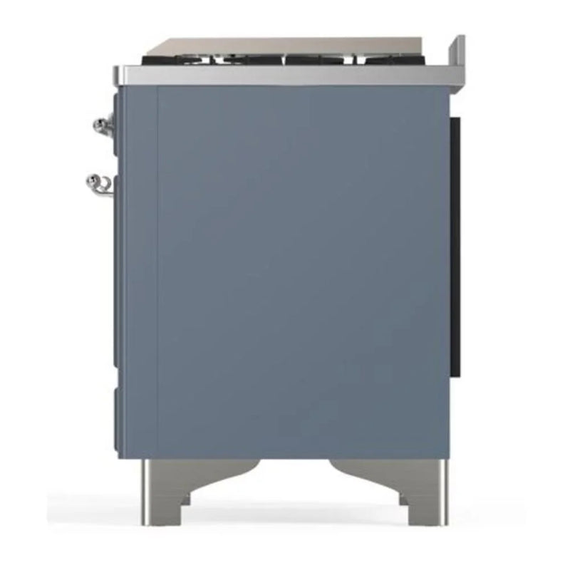 ILVE Majestic II 40" Dual Fuel Freestanding Range in Blue Grey with Chrome Trim, UMD10FDQNS3BGC