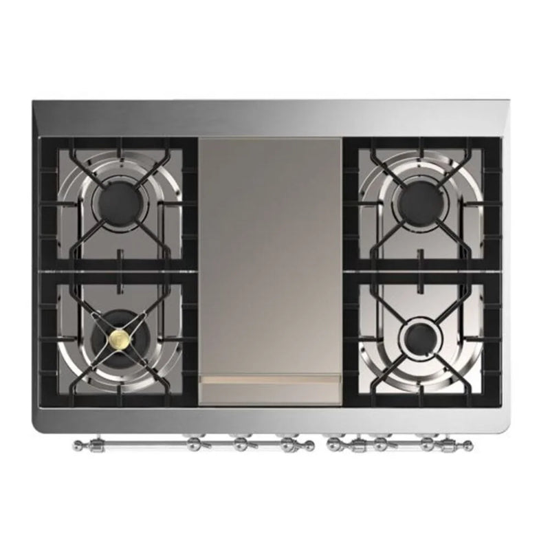 ILVE Majestic II 40" Dual Fuel Freestanding Range in Blue Grey with Chrome Trim, UMD10FDQNS3BGC