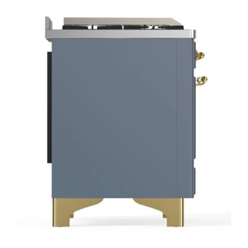 ILVE Majestic II 40" Dual Fuel Freestanding Range in Blue Grey with Brass Trim, UMD10FDQNS3BGGLP
