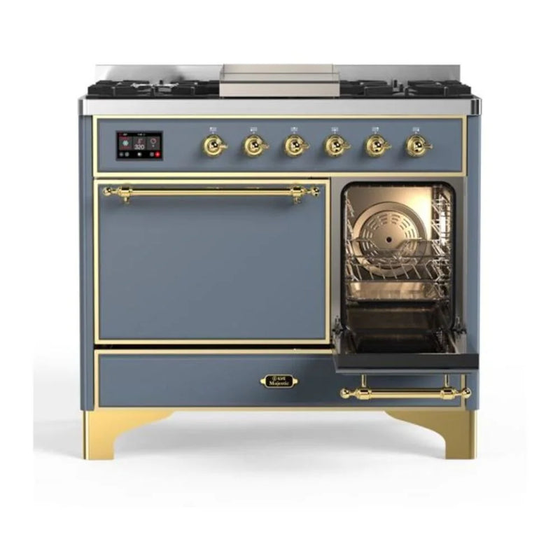 ILVE Majestic II 40" Dual Fuel Freestanding Range in Blue Grey with Brass Trim, UMD10FDQNS3BGG
