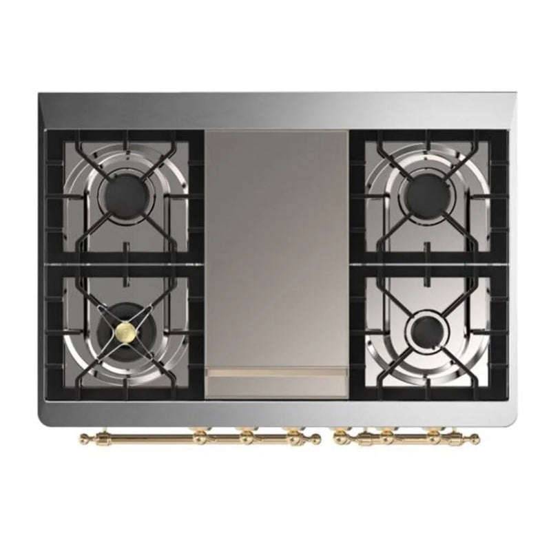 ILVE Majestic II 40" Dual Fuel Freestanding Range in Blue Grey with Brass Trim, UMD10FDQNS3BGG