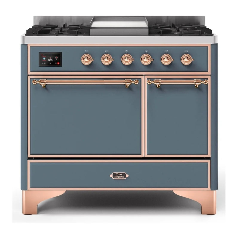 ILVE Majestic II 40" Dual Fuel Freestanding Range in Blue Grey with Copper Trim, UMD10FDQNS3BGPLP