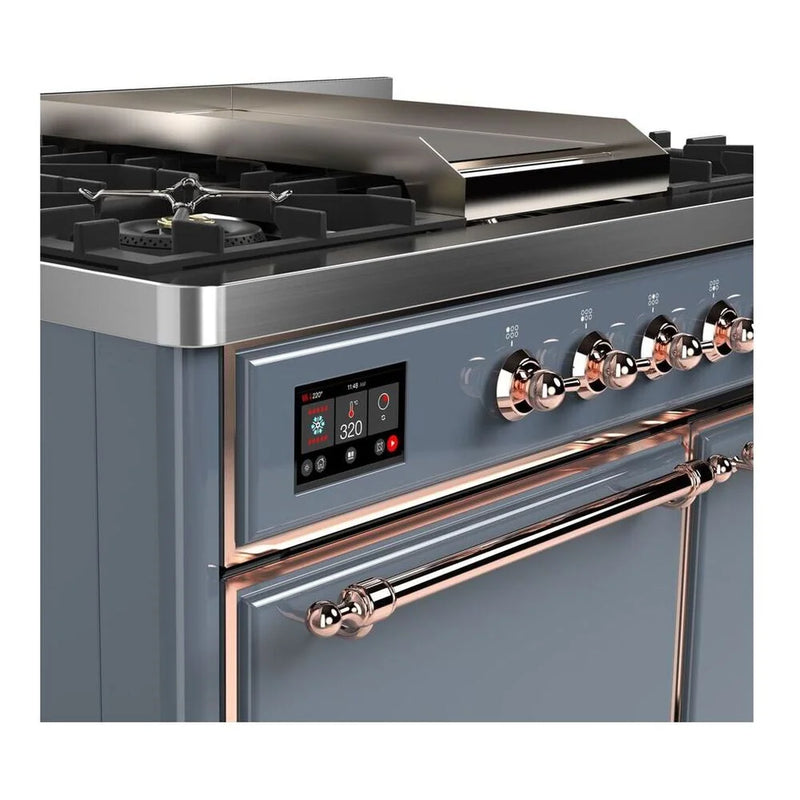ILVE Majestic II 40" Dual Fuel Freestanding Range in Blue Grey with Copper Trim, UMD10FDQNS3BGPLP