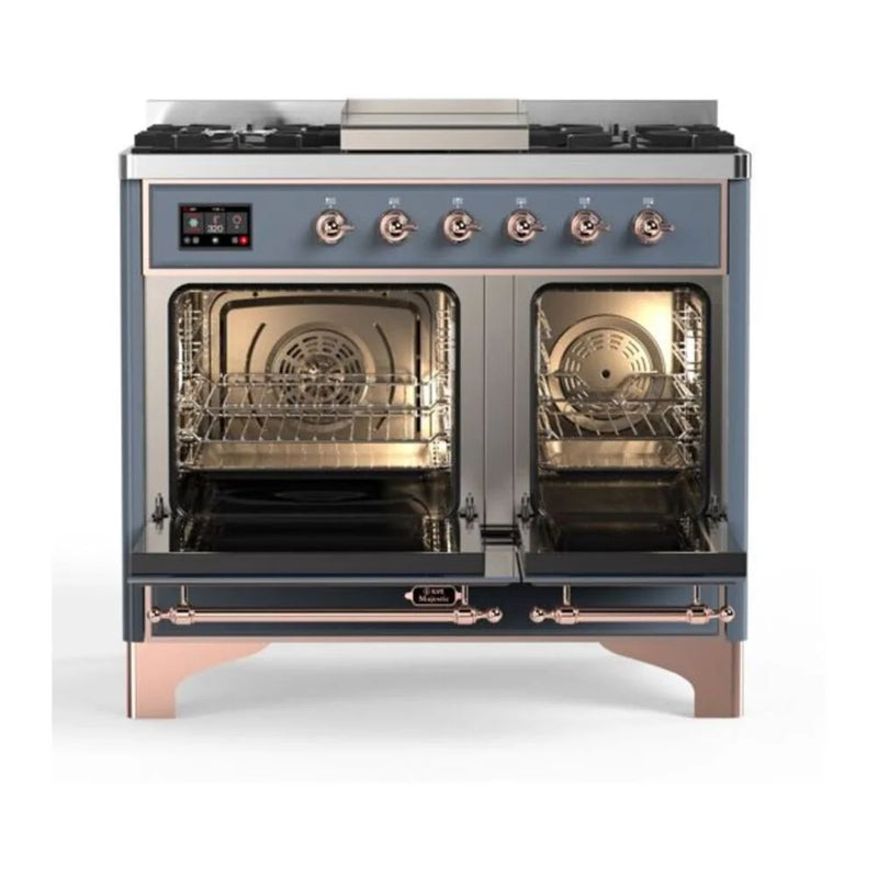 ILVE Majestic II 40" Dual Fuel Freestanding Range in Blue Grey with Copper Trim, UMD10FDQNS3BGPLP