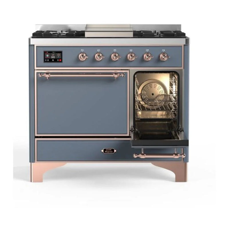 ILVE Majestic II 40" Dual Fuel Freestanding Range in Blue Grey with Copper Trim, UMD10FDQNS3BGPLP