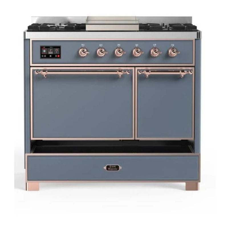 ILVE Majestic II 40" Dual Fuel Freestanding Range in Blue Grey with Copper Trim, UMD10FDQNS3BGPLP
