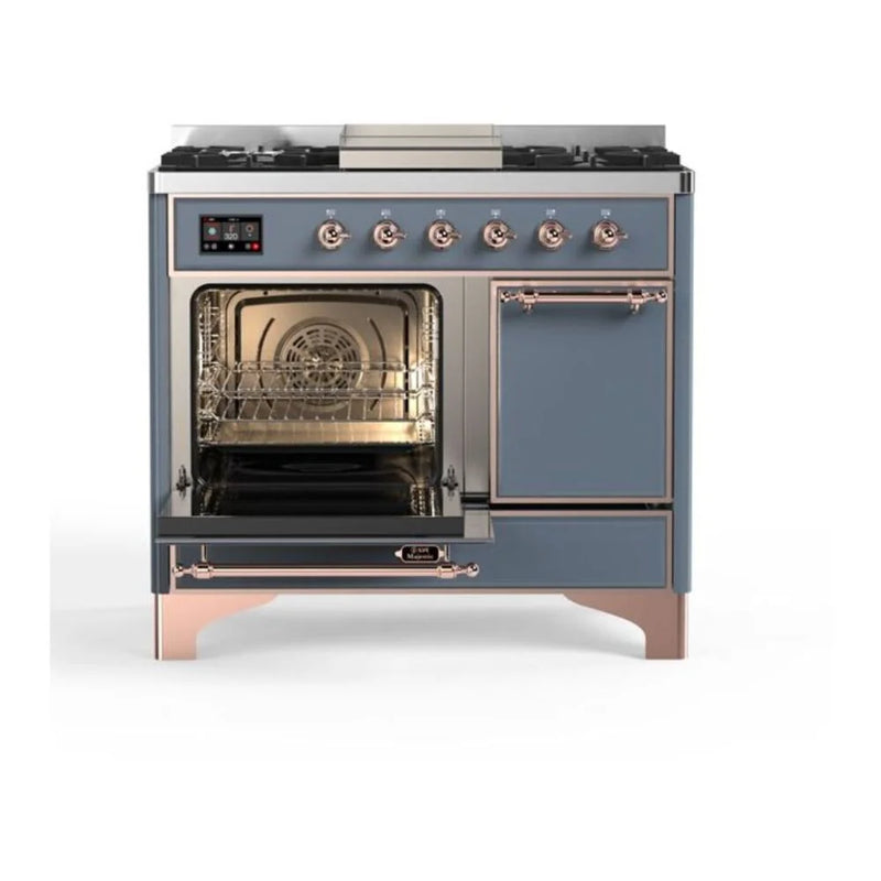 ILVE Majestic II 40" Dual Fuel Freestanding Range in Blue Grey with Copper Trim, UMD10FDQNS3BGP
