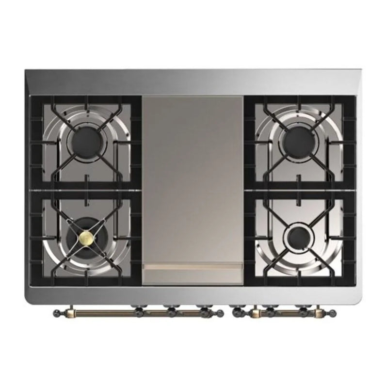 ILVE Majestic II 40" Dual Fuel Freestanding Range in Glossy Black with Burnished Trim, UMD10FDQNS3BKBLP