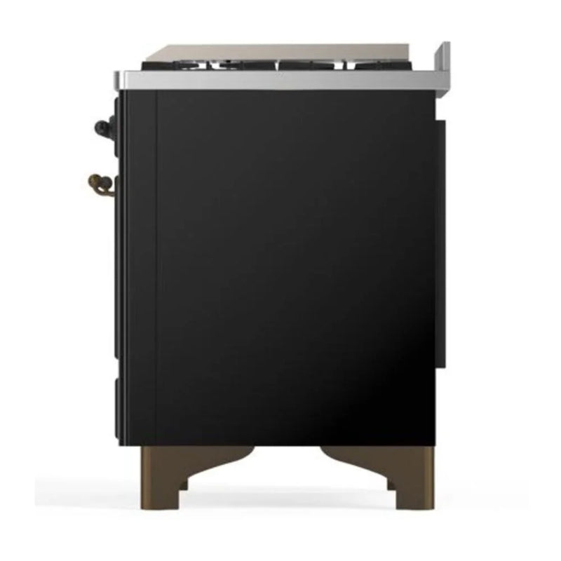 ILVE Majestic II 40" Dual Fuel Freestanding Range in Glossy Black with Burnished Trim, UMD10FDQNS3BKB