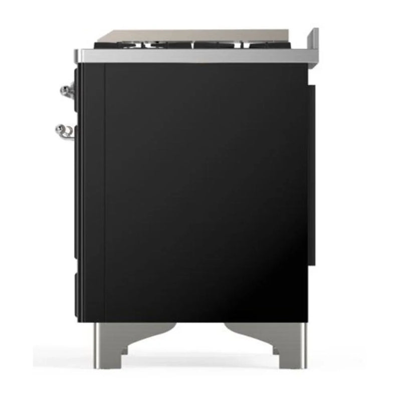 ILVE Majestic II 40" Dual Fuel Freestanding Range in Glossy Black with Chrome Trim, UMD10FDQNS3BKC