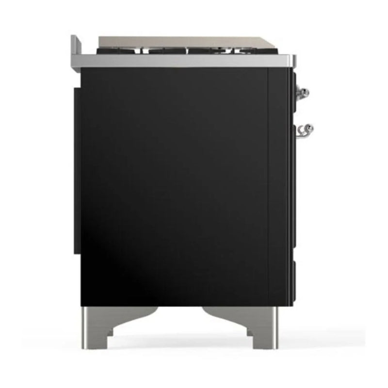 ILVE Majestic II 40" Dual Fuel Freestanding Range in Glossy Black with Chrome Trim, UMD10FDQNS3BKC