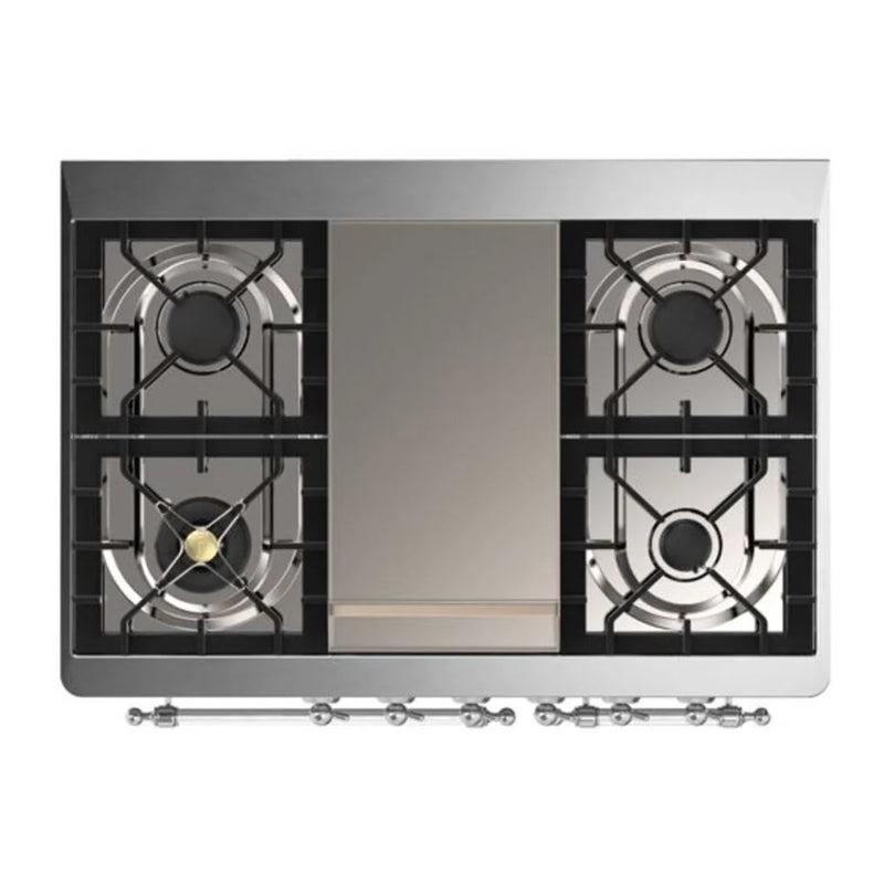 ILVE Majestic II 40" Dual Fuel Freestanding Range in Glossy Black with Chrome Trim, UMD10FDQNS3BKC