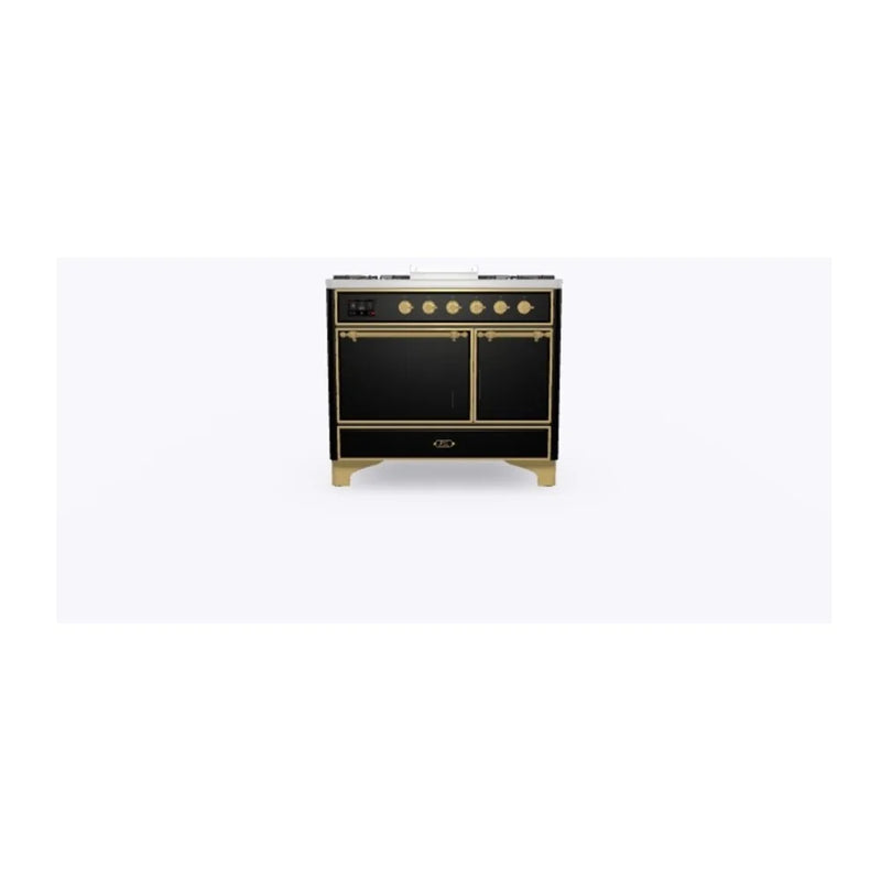ILVE Majestic II 40" Dual Fuel Freestanding Range in Glossy Black with Brass Trim, UMD10FDQNS3BKGLP