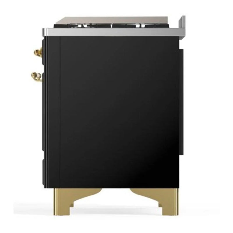 ILVE Majestic II 40" Dual Fuel Freestanding Range in Glossy Black with Brass Trim, UMD10FDQNS3BKGLP